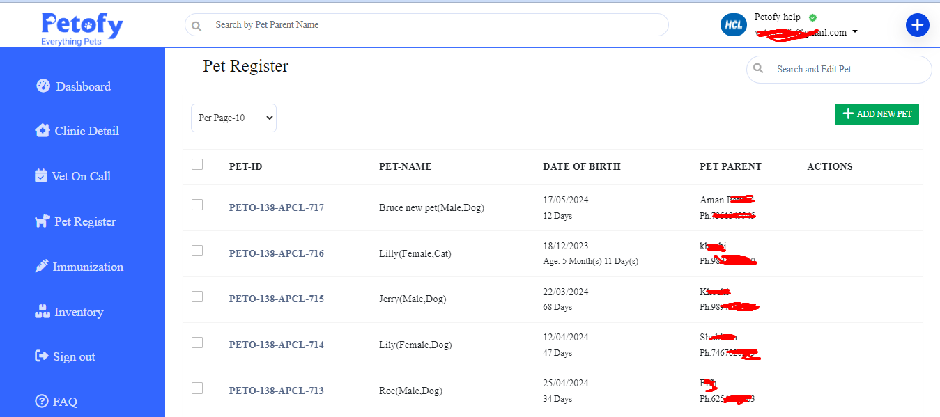 Cloud Based Veterinary Software Petofy OPHR Screenshot