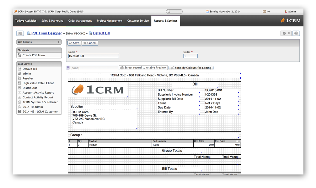 1CRM Screenshot