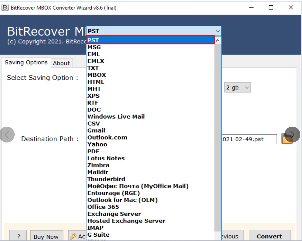 BitRecover MBOX to PST Converter Tool Screenshot