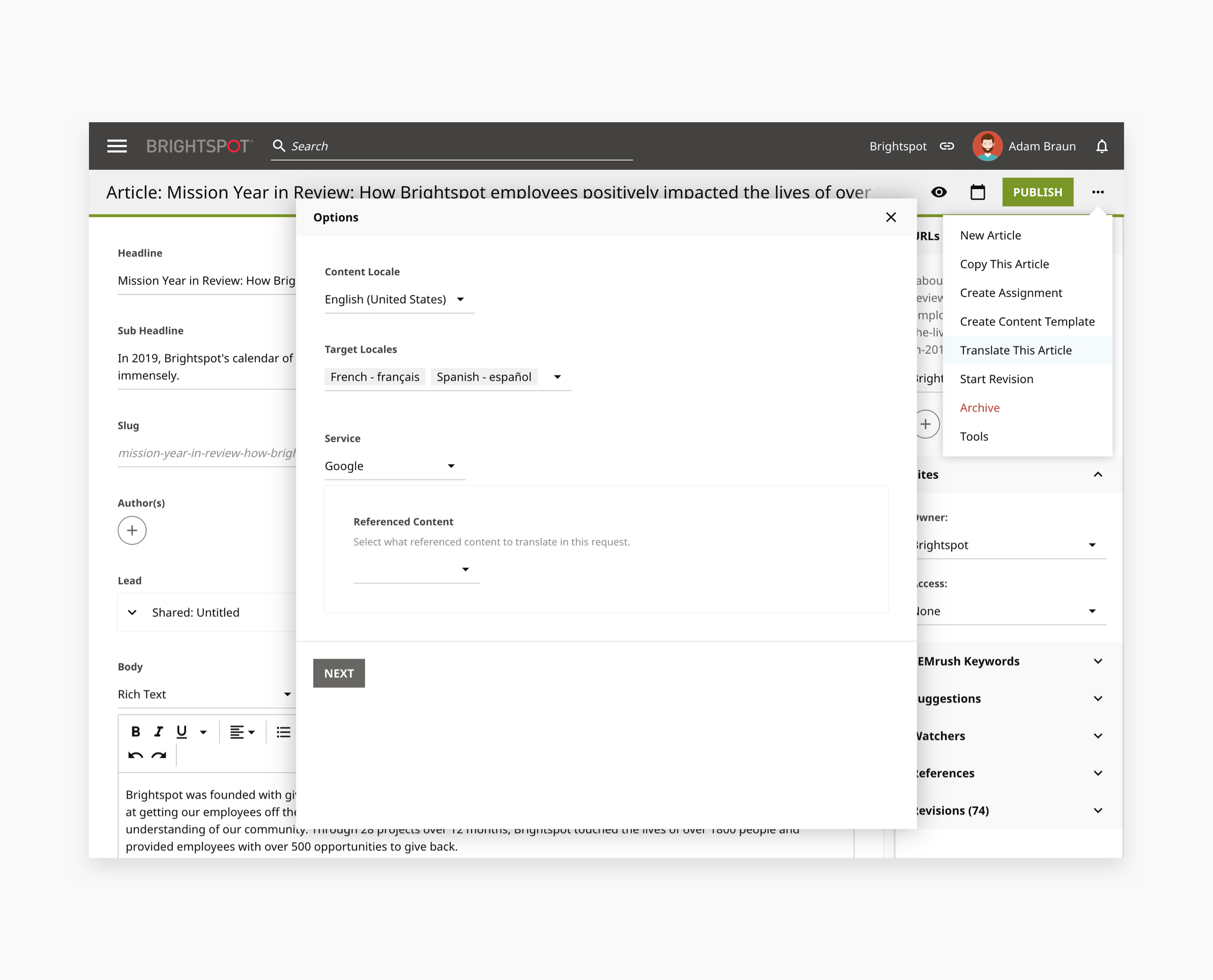 Brightspot Screenshot
