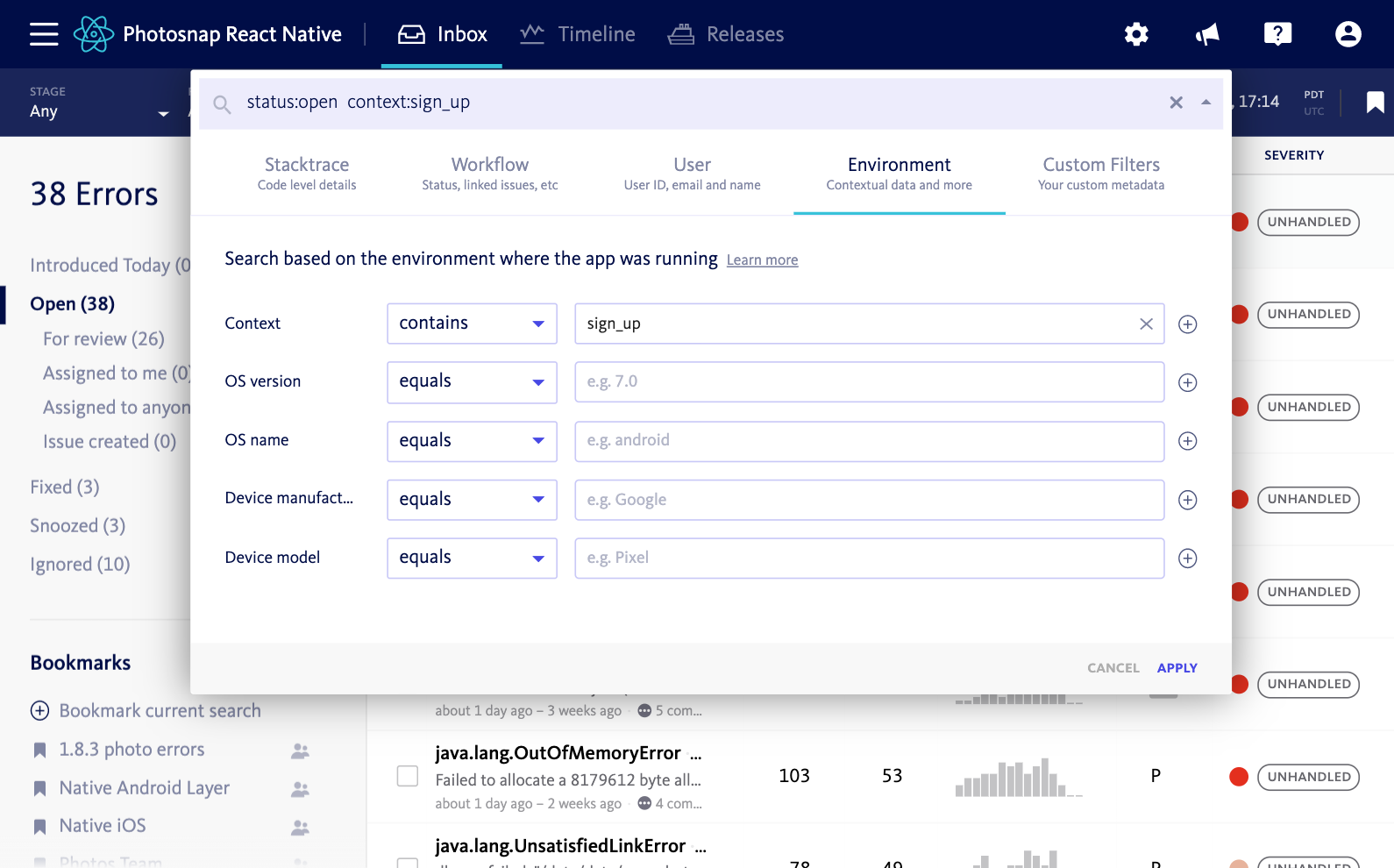BugSnag Screenshot