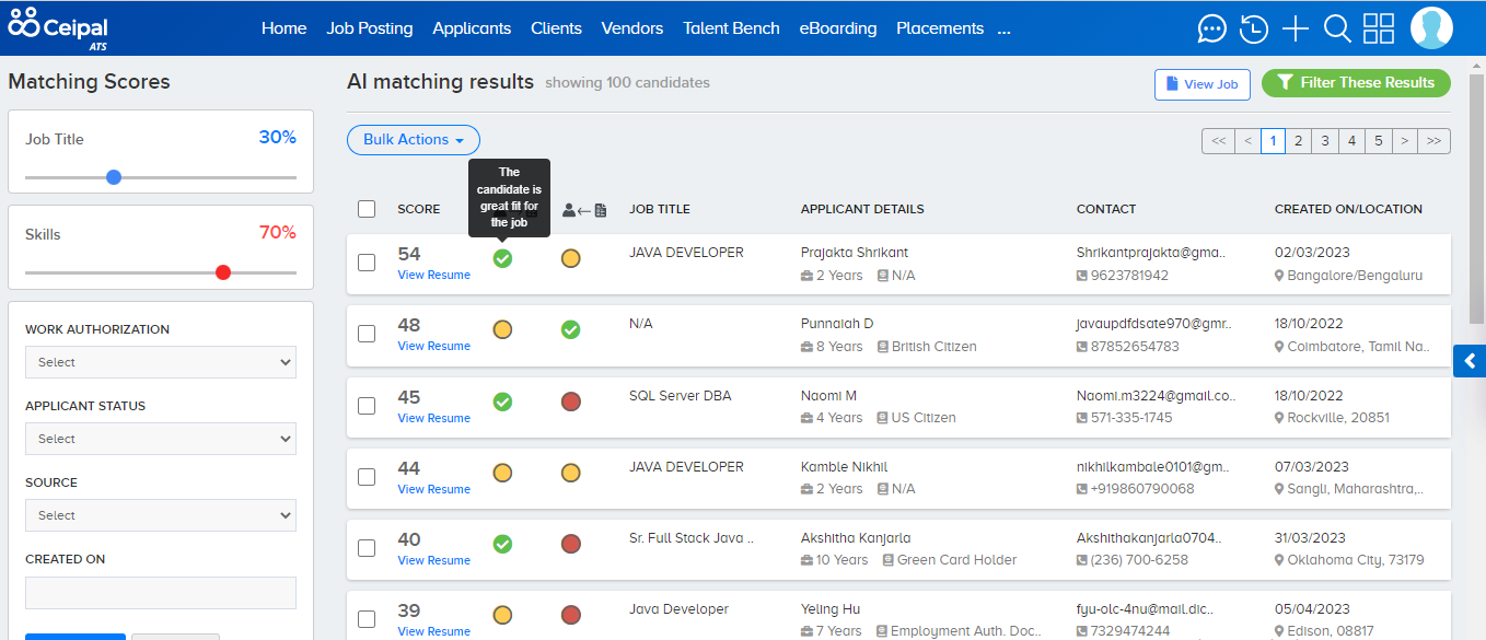 Ceipal ATS Screenshot
