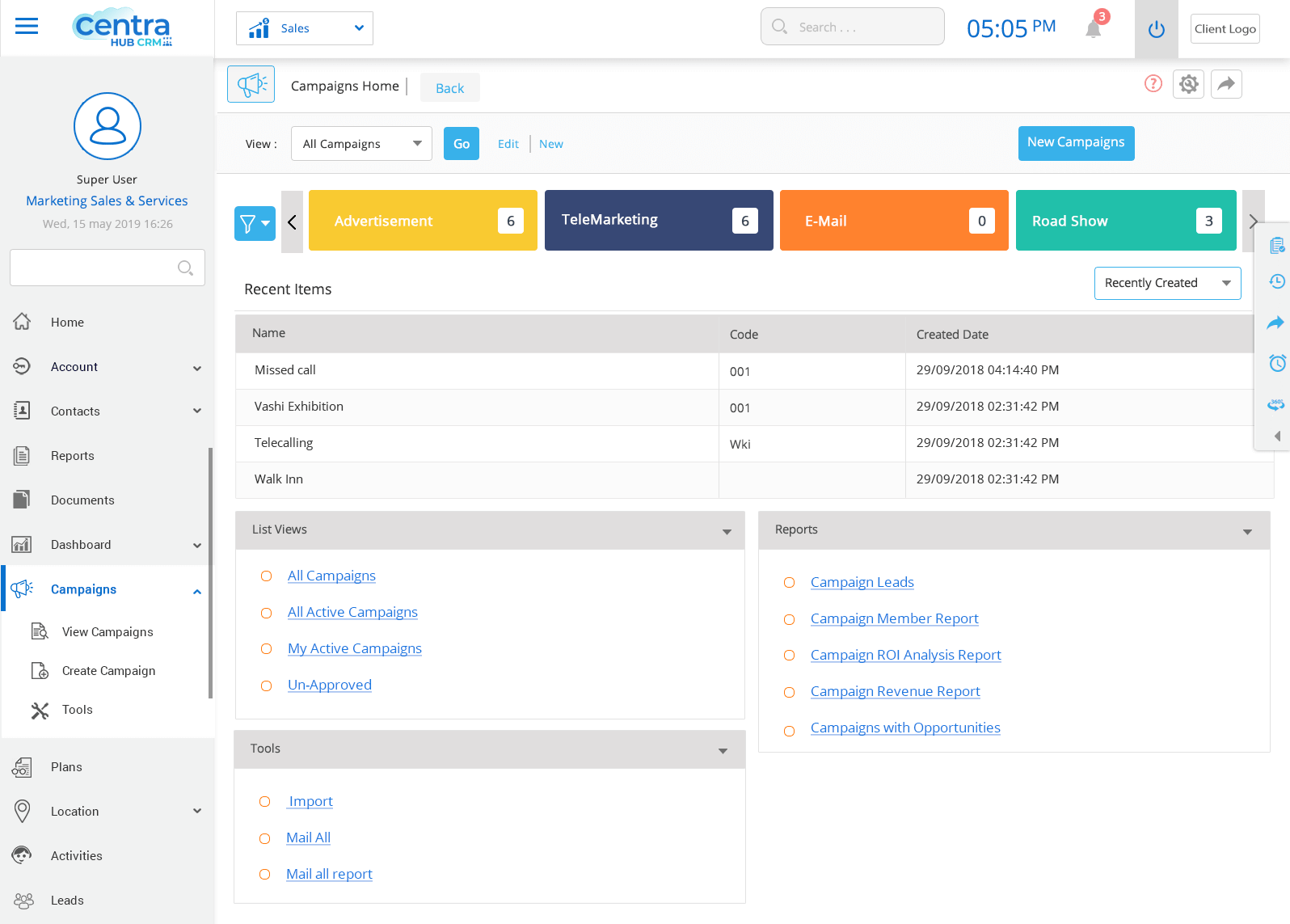CentraHub CRM Screenshot
