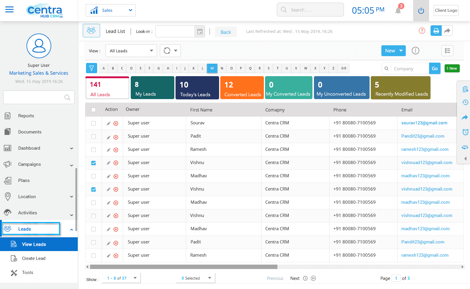 CentraHub CRM Screenshot