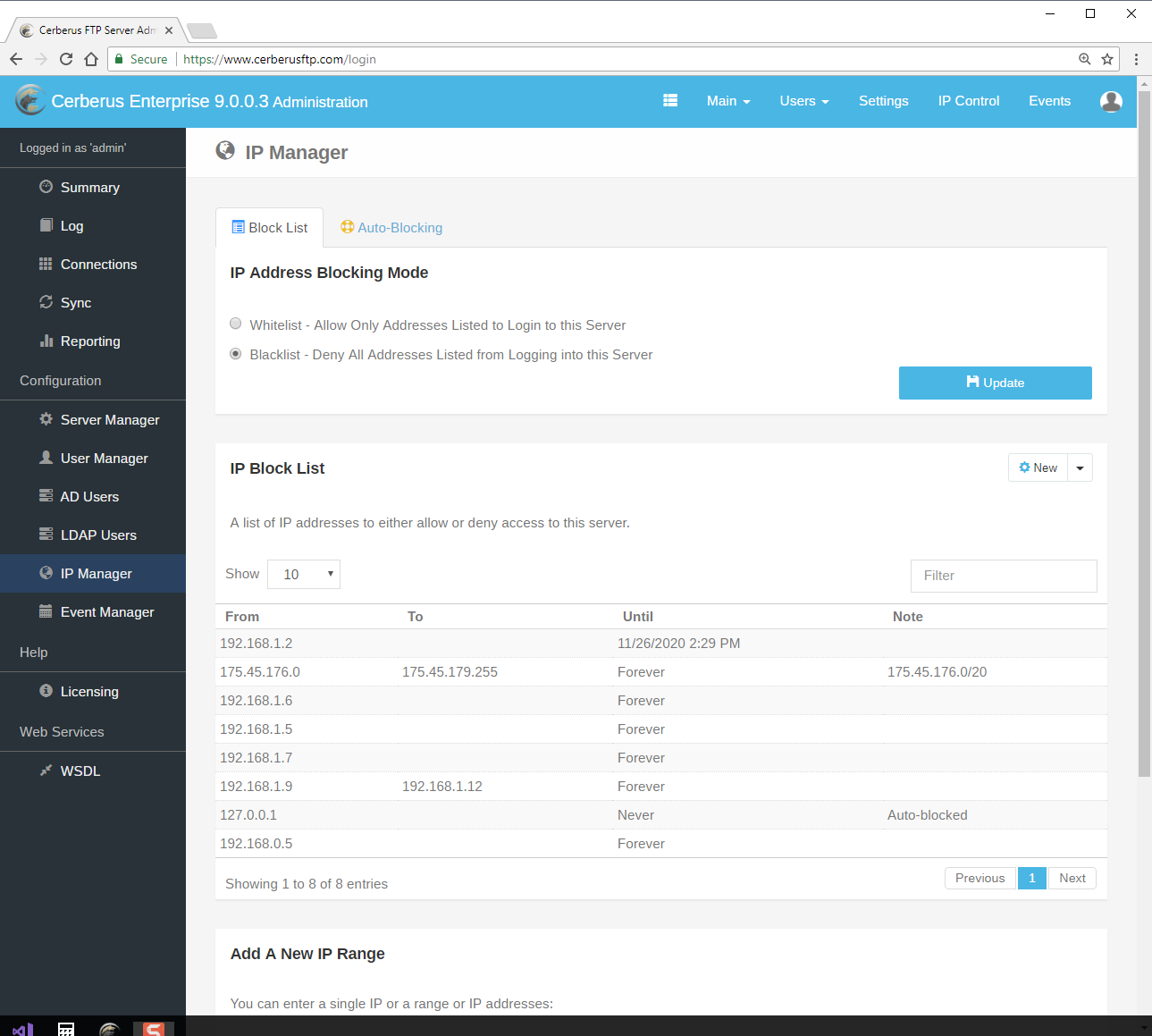 Cerberus FTP Server Screenshot