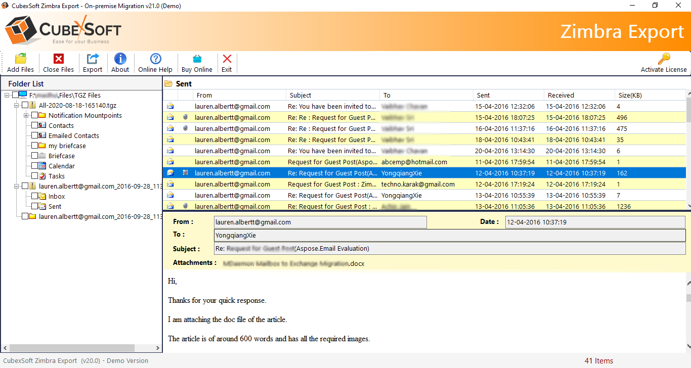 CubexSoft Zimbra Converter Screenshot