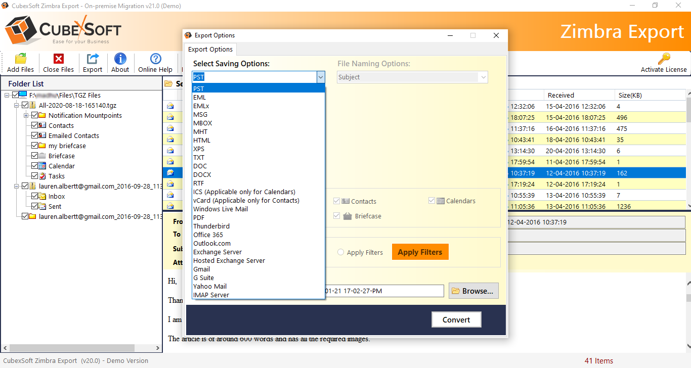 CubexSoft Zimbra Converter Screenshot