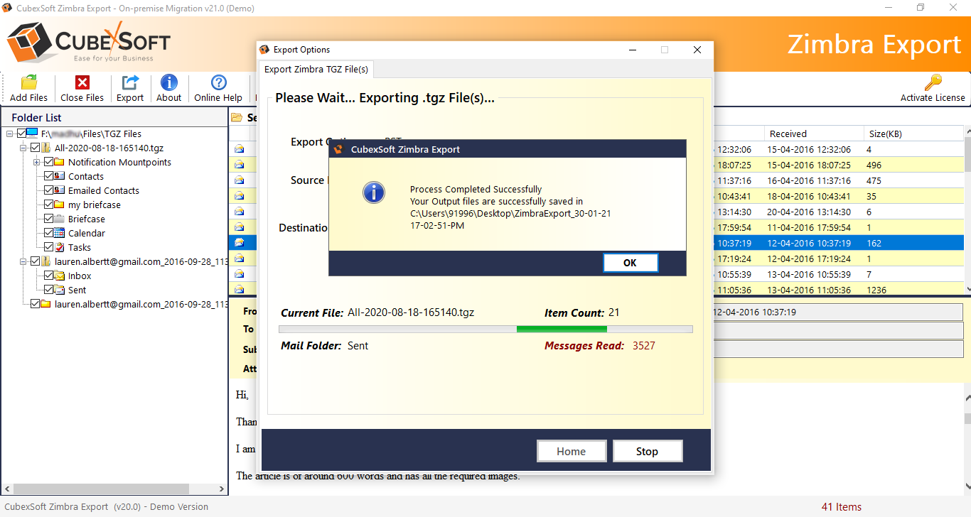 CubexSoft Zimbra Converter Screenshot