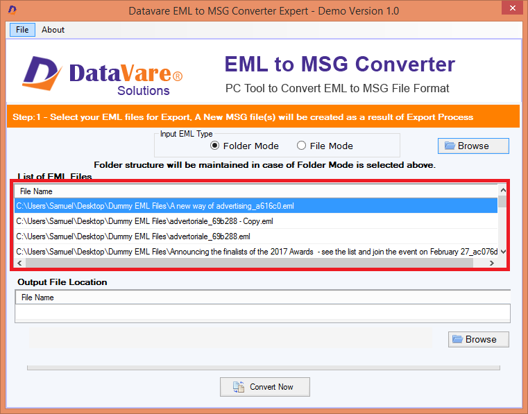 DataVare EML to MSG Converter Screenshot