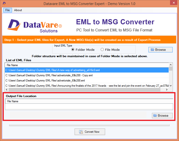 DataVare EML to MSG Converter Screenshot
