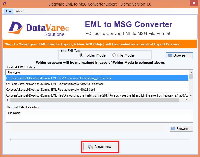 DataVare EML to MSG Converter Screenshot