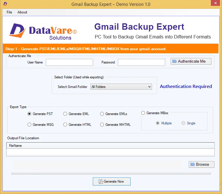 DataVare Gmail Backup Expert Screenshot