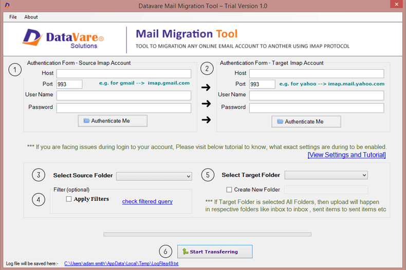DataVare Mail Migration Tool Screenshot