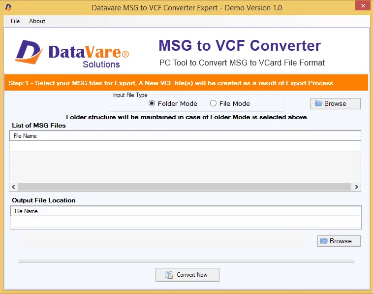 DataVare MSG to VCF Converter Expert Screenshot