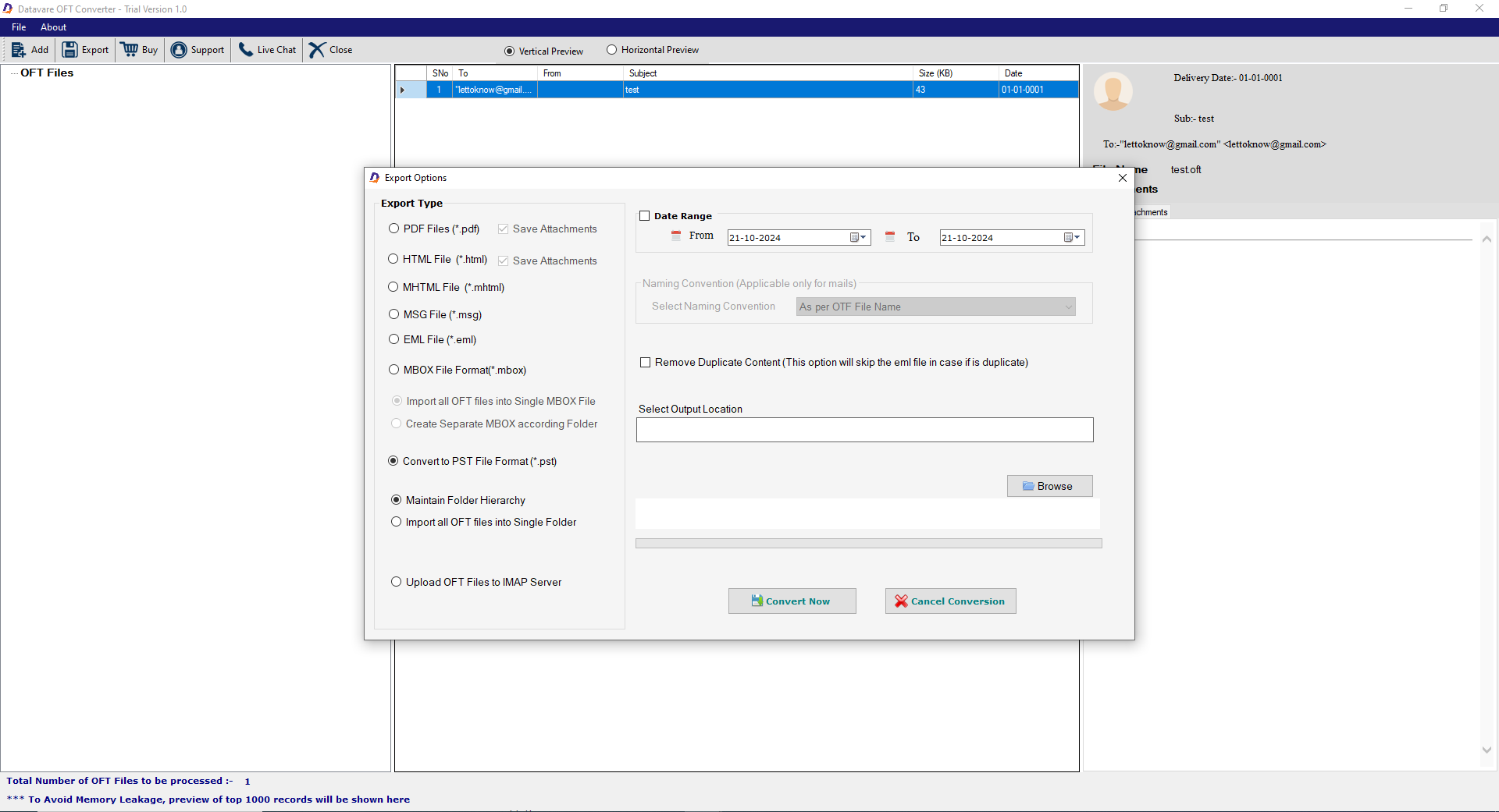 DataVare OFT to EML Converter Expert Screenshot