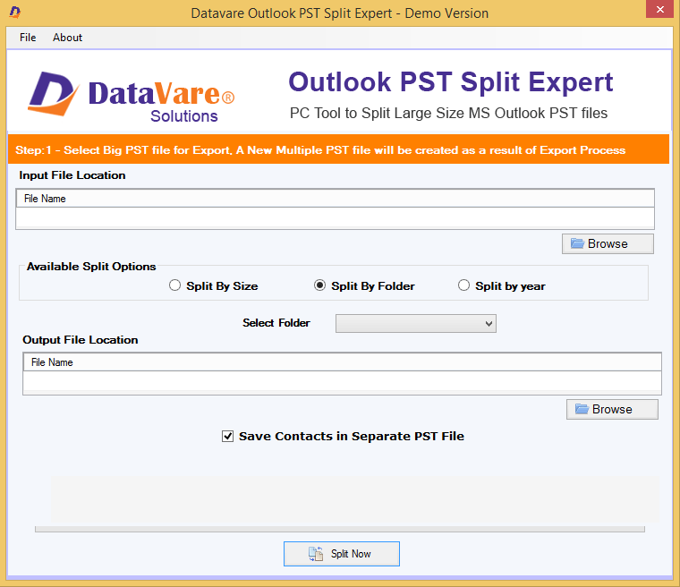DataVare Outlook PST Split Expert Tool Screenshot