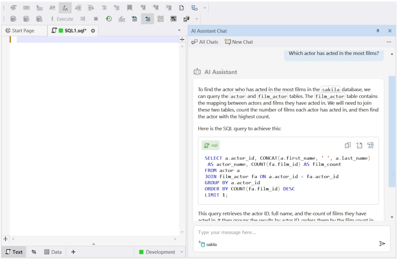 dbForge AI Assistant Screenshot