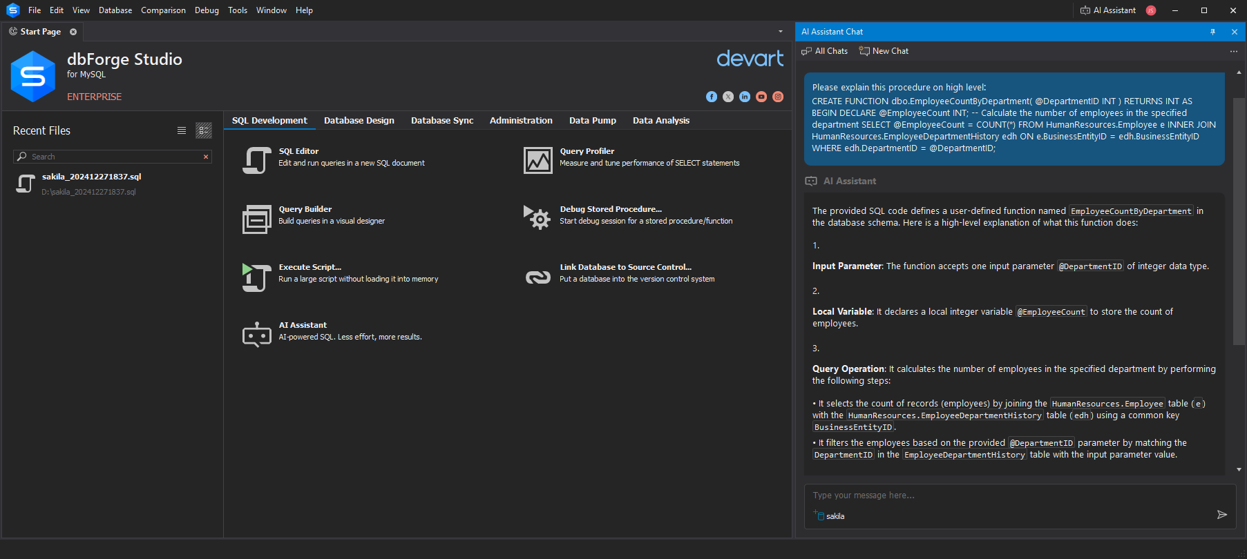 dbForge AI Assistant Screenshot