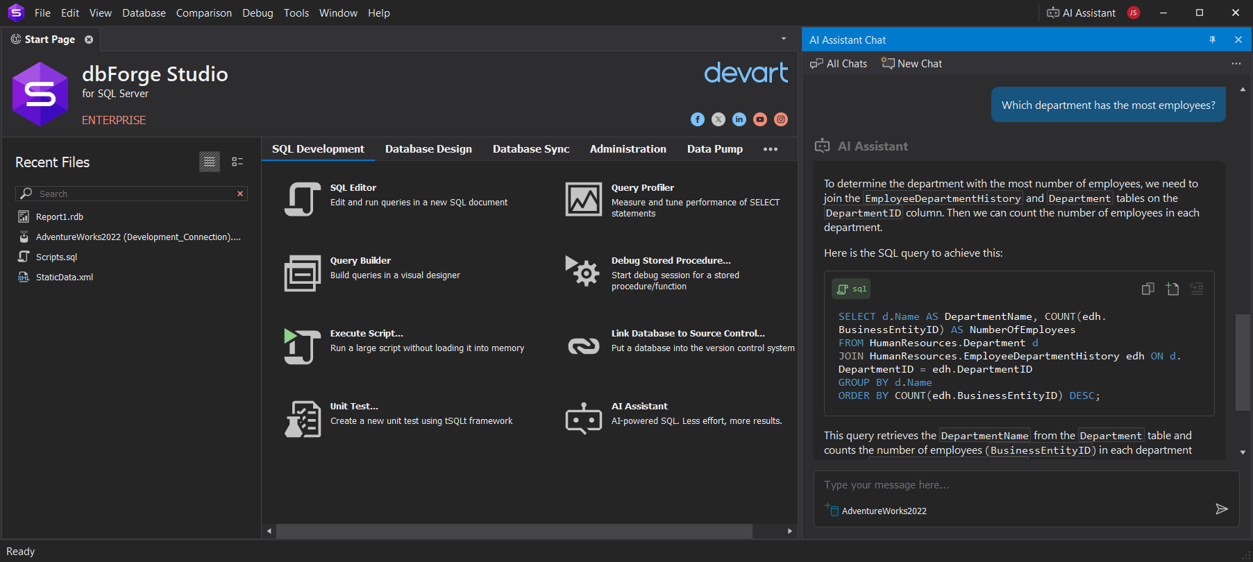 dbForge AI Assistant Screenshot