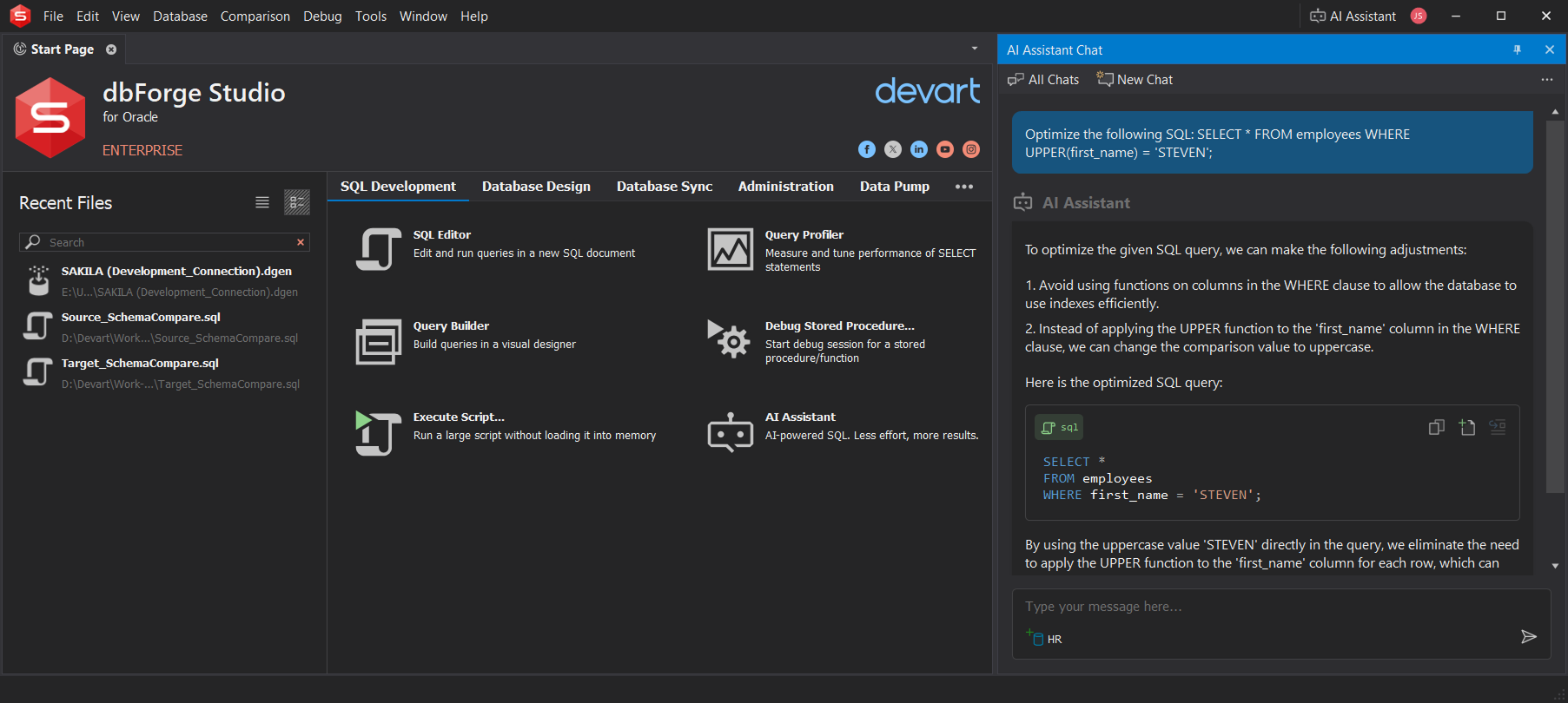 dbForge AI Assistant Screenshot