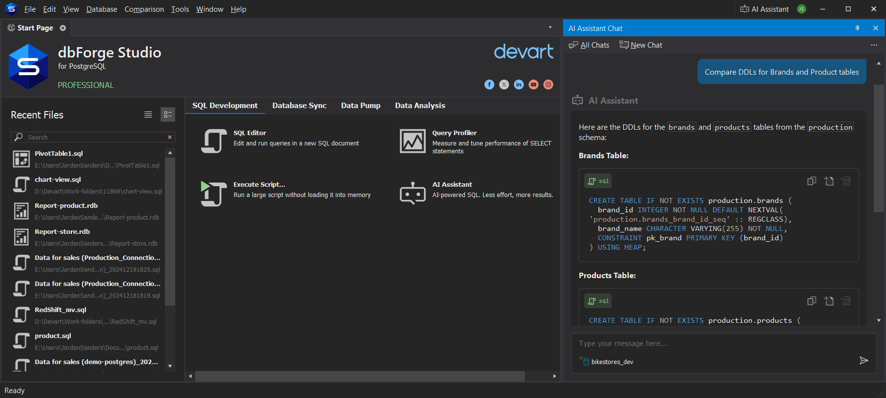 dbForge AI Assistant Screenshot