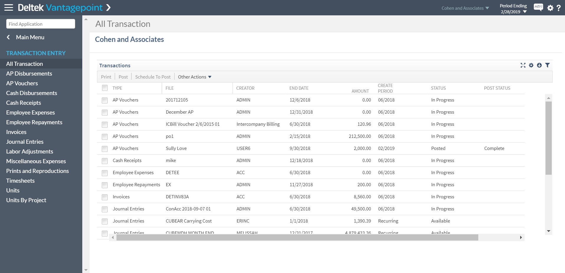 Deltek Vantagepoint Screenshot