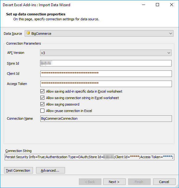 Devart Excel Add-In for BigCommerce Screenshot