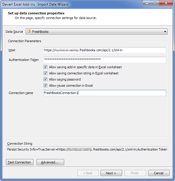 Devart Excel Add-In for FreshBooks Screenshot