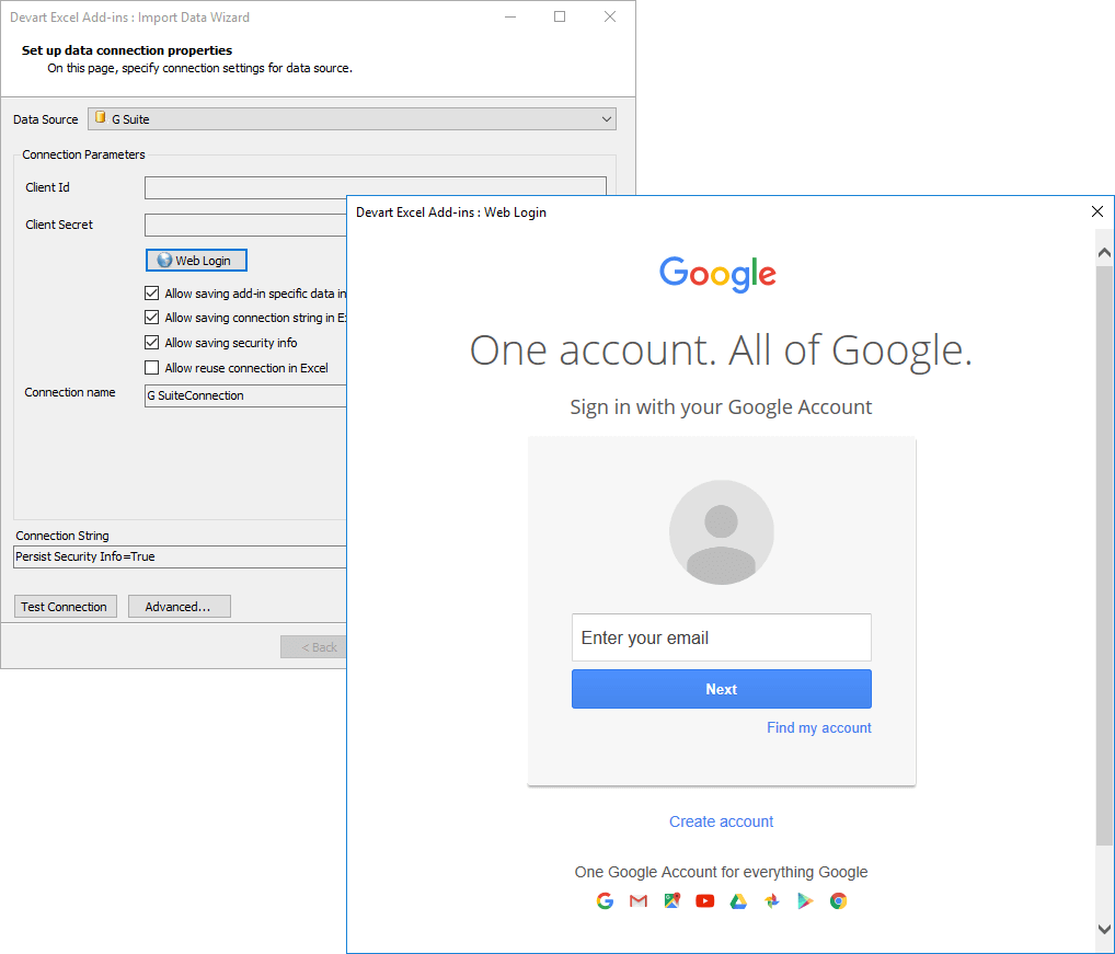 Devart Excel Add-In for Google Workspace Screenshot