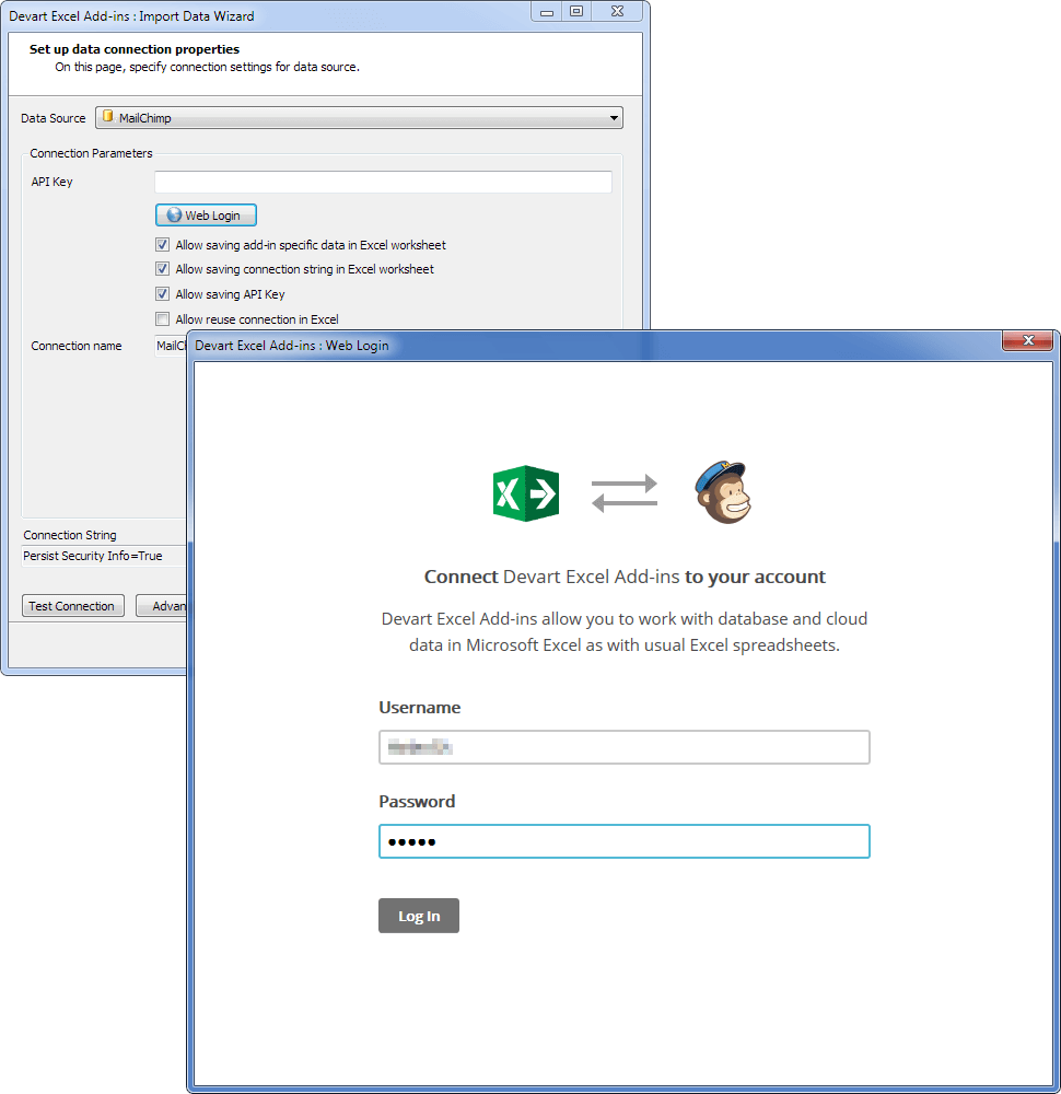 Devart Excel Add-In for Mailchimp Screenshot