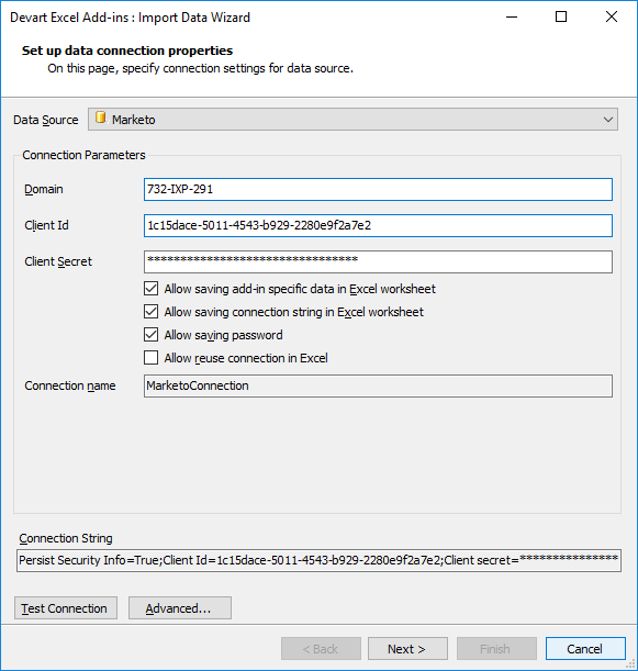 Devart Excel Add-In for Marketo Screenshot