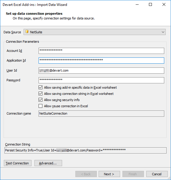 Devart Excel Add-In for NetSuite Screenshot