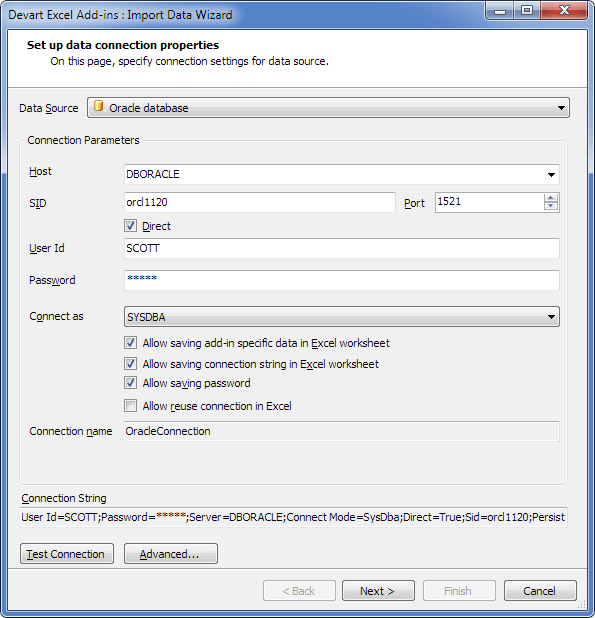 Devart Excel Add-In for Oracle Screenshot
