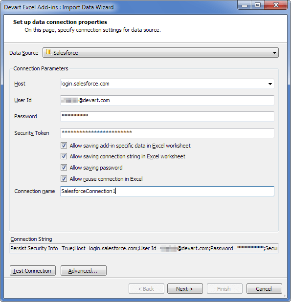 Devart Excel Add-In for Salesforce Screenshot