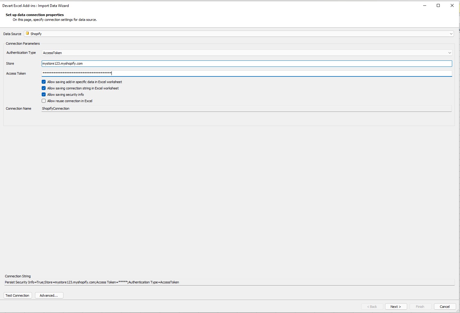 Devart Excel Add-In for Shopify Screenshot