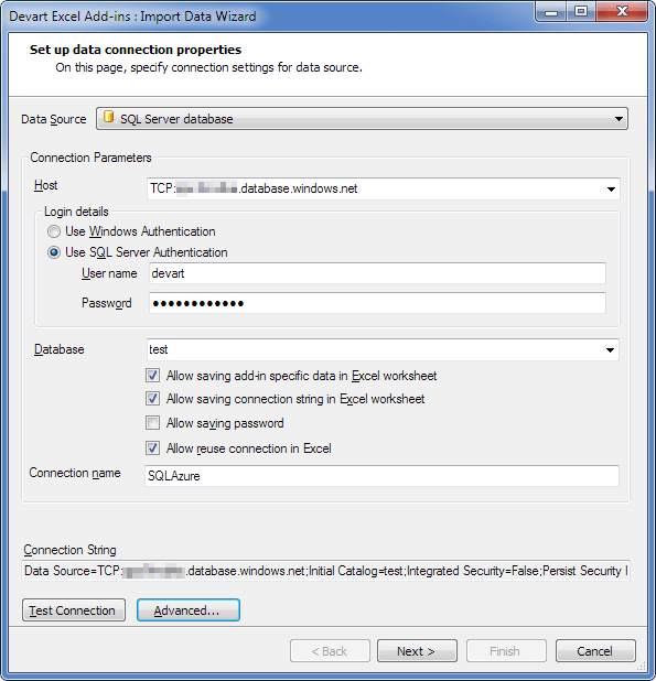 Devart Excel Add-In for SQL Server Screenshot