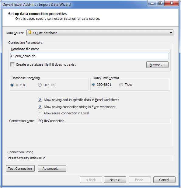 Devart Excel Add-In for SQLite Screenshot