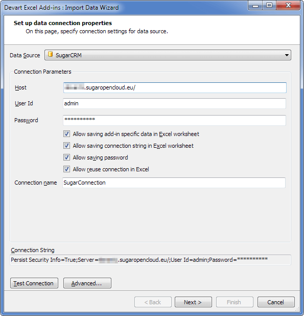 Devart Excel Add-In for SugarCRM Screenshot