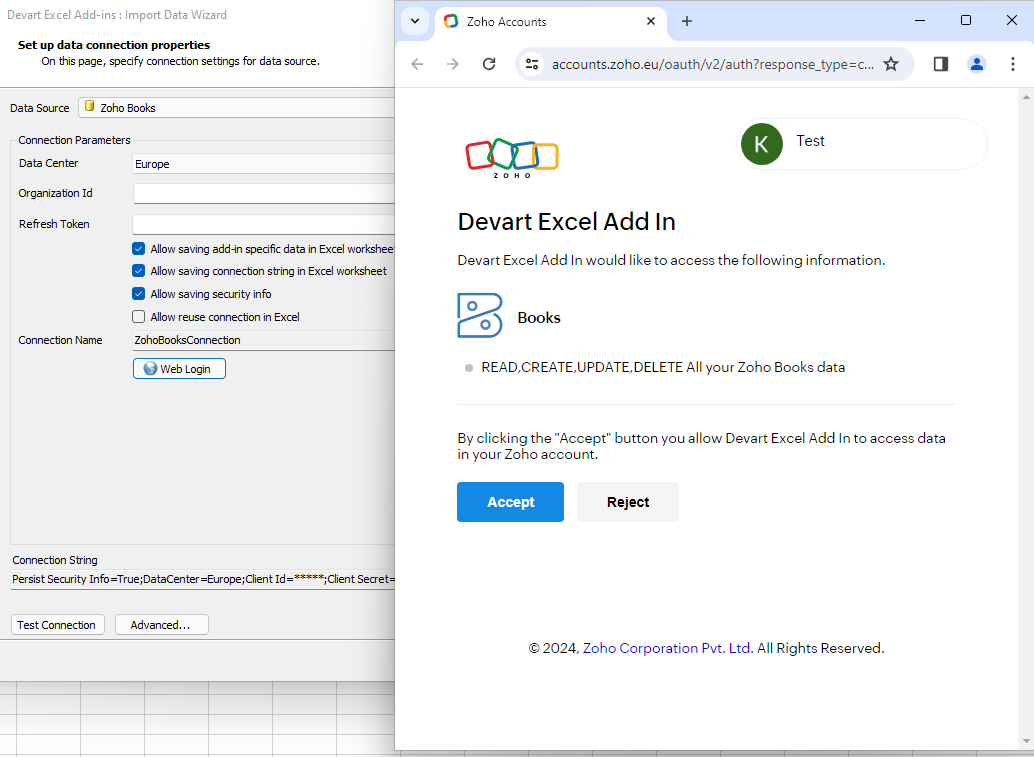 Devart Excel Add-In for Zoho Books Screenshot