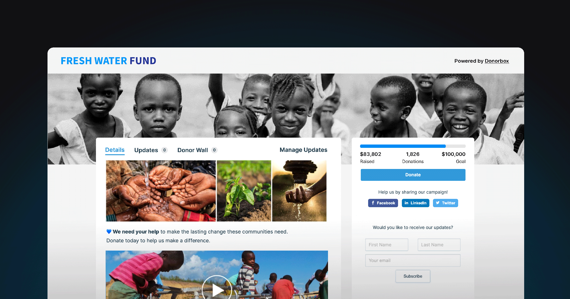 Donorbox screenshot & Video