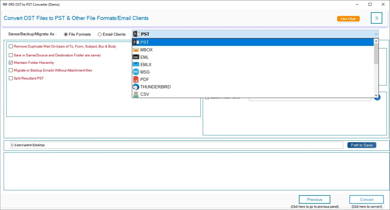 DRS OST to PST Converter Screenshot