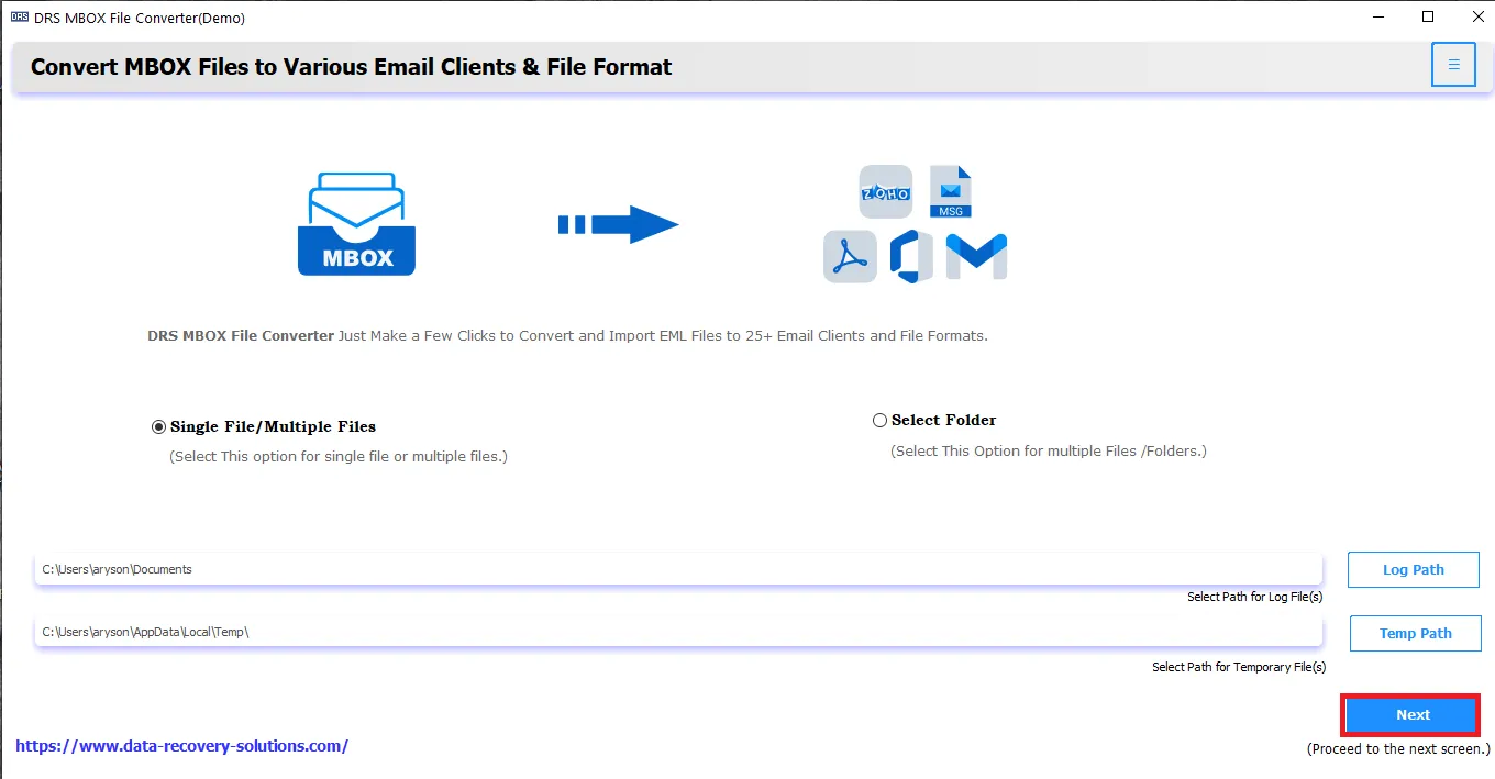 DRS Softech MBOX File Converter Tool Screenshot