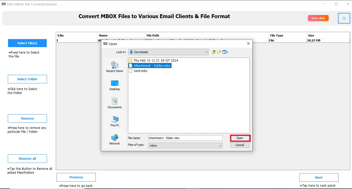 DRS Softech MBOX File Converter Tool Screenshot