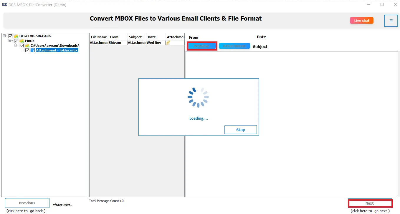 DRS Softech MBOX File Converter Tool Screenshot