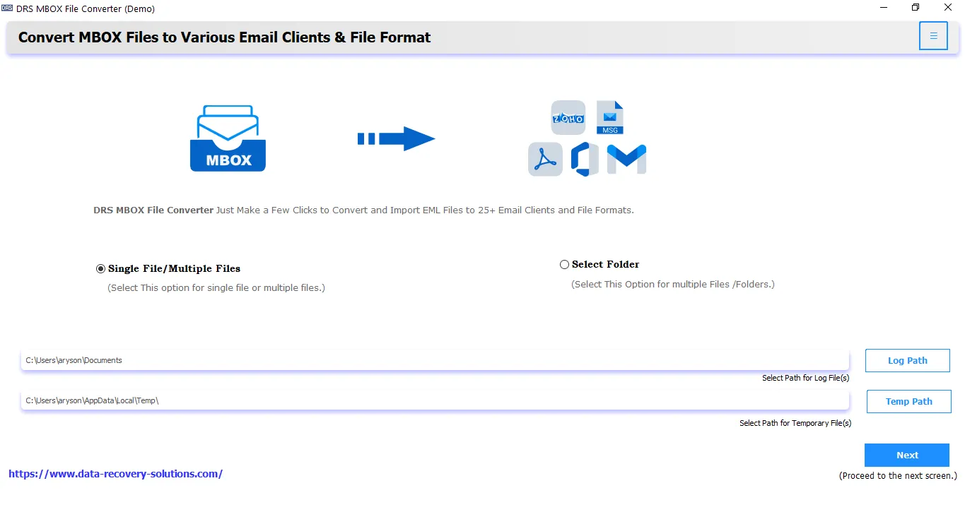 DRS Softech MBOX to PDF Converter Screenshot