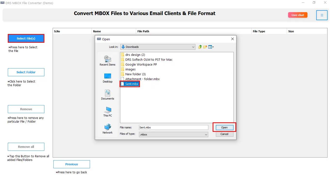 DRS Softech MBOX to PDF Converter Screenshot