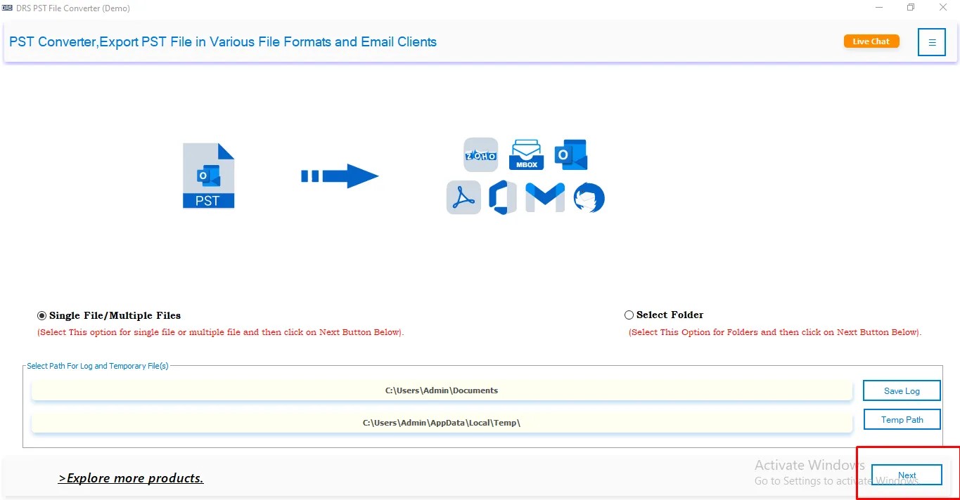 DRS Softech PST File Converter Screenshot