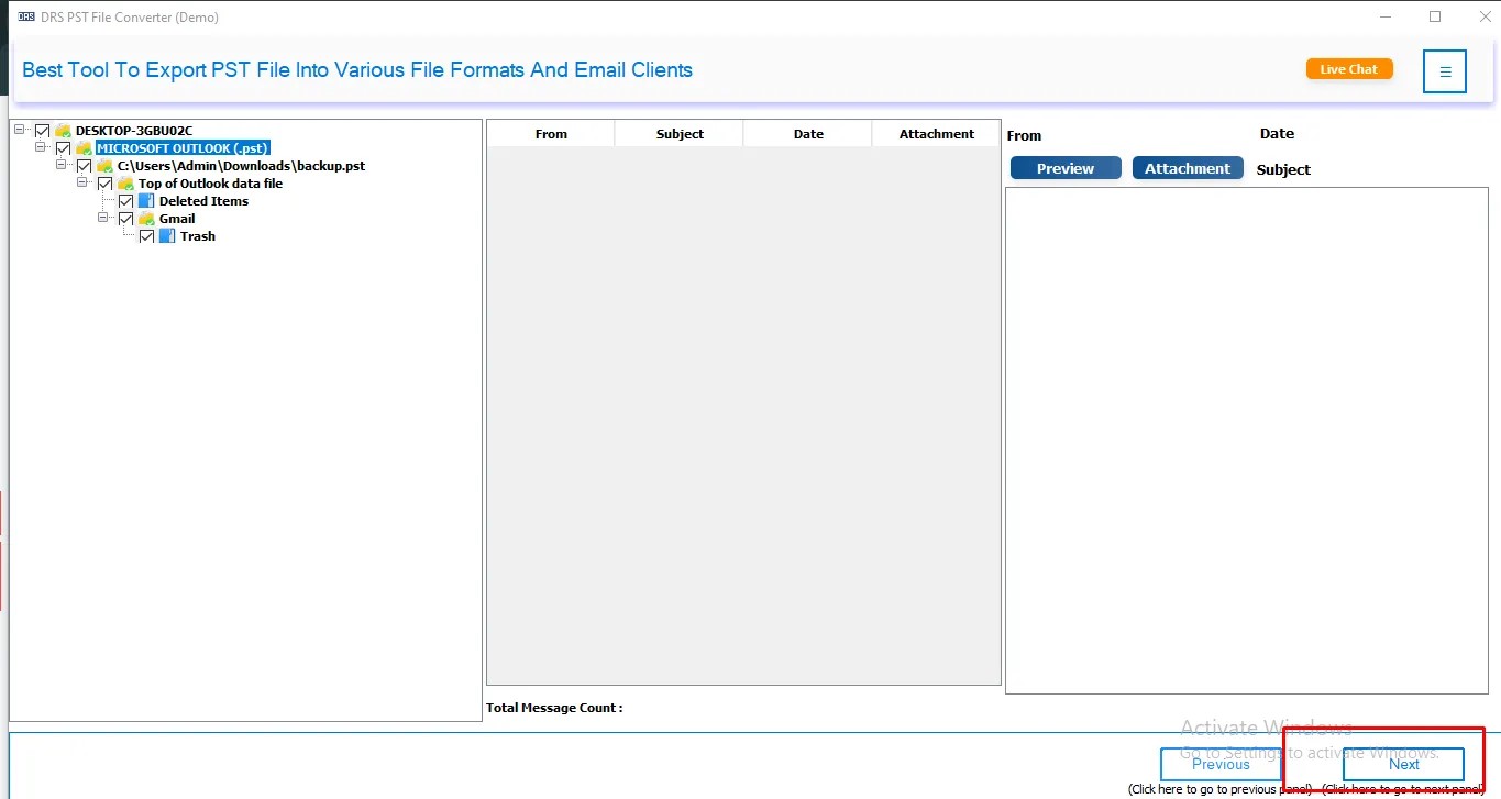 DRS Softech PST File Converter Screenshot