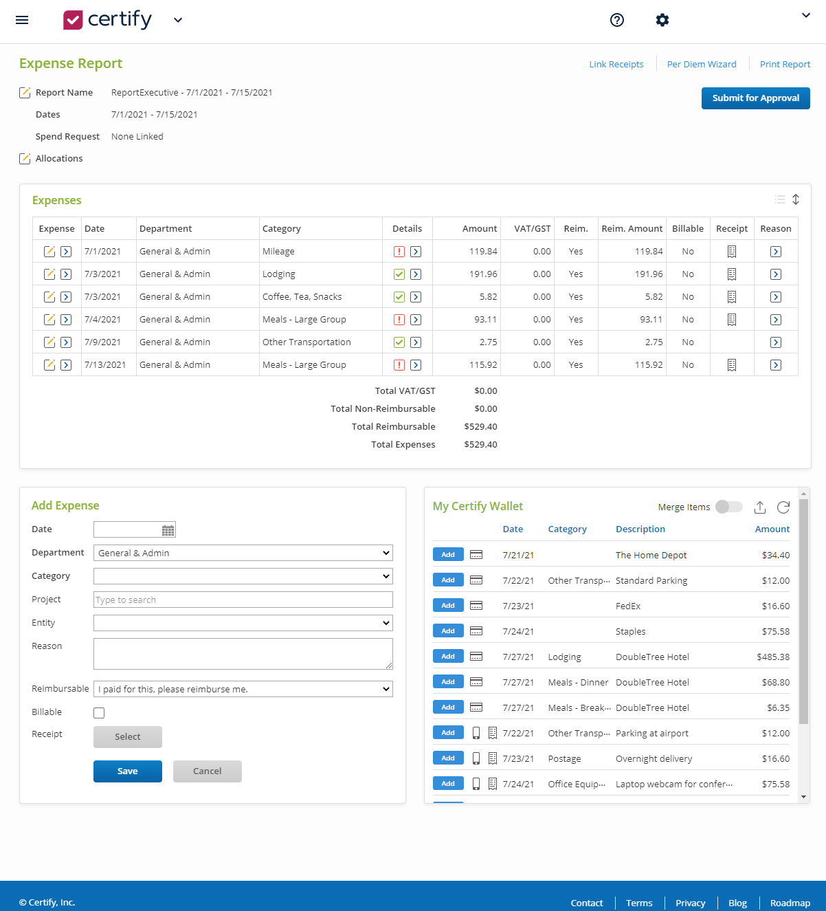 Emburse Certify Expense Screenshot