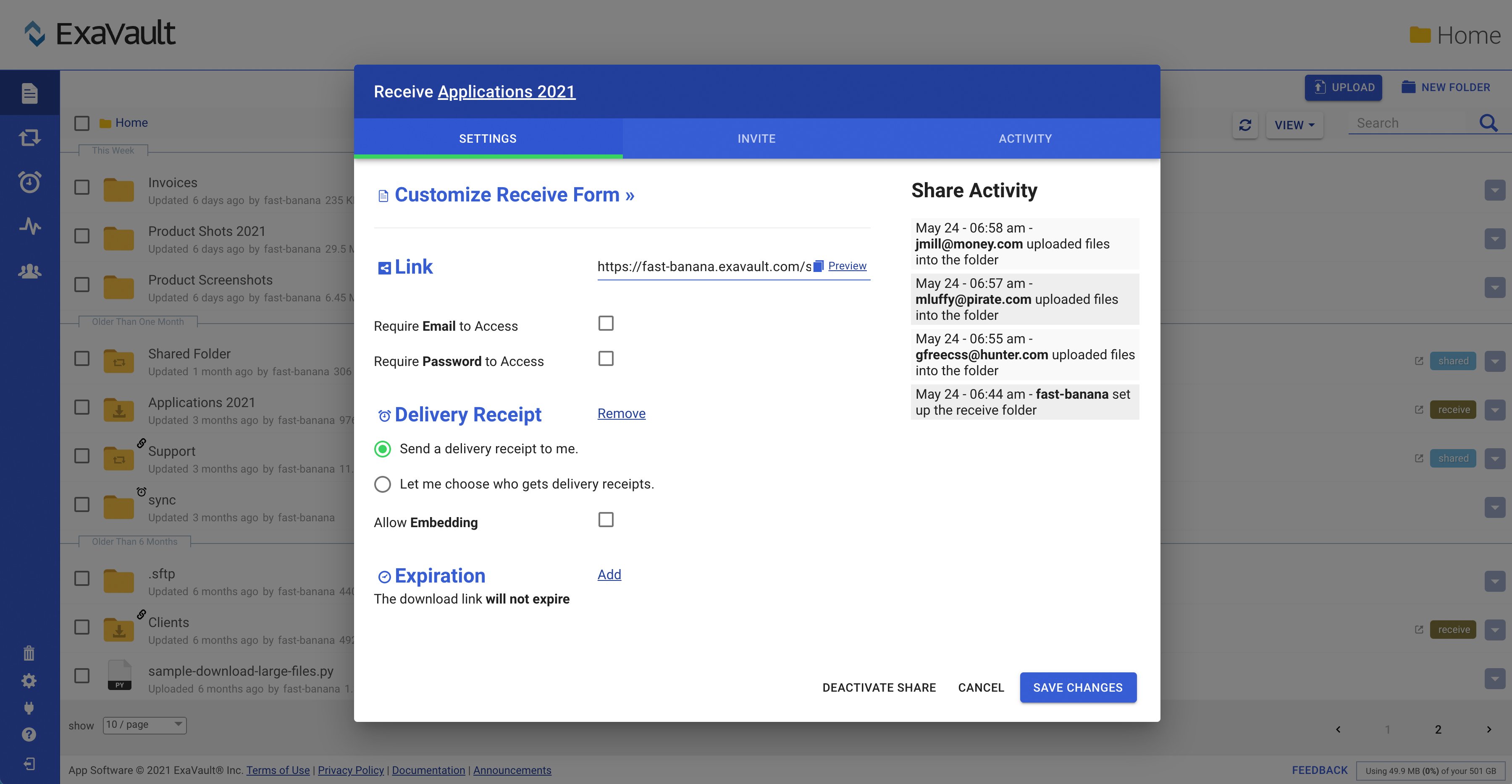 ExaVault Cloud FTP Screenshot